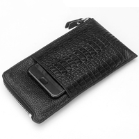 Dompet Kulit Asli Pria Kulit Sapi Asli, Ritsleting Panjang Pola Buaya Bisnis Dompet Tipis Lembut