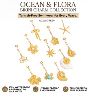 Ocean & Flora Bikini Charm | 18K PVD Gold Plated Stainless Steel Shell Flower Starfish Bikini <b>Clip</b> Pendant | Waterproof, Durable - Product Image 1