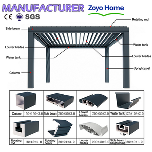Pergola Motorizzata in Alluminio con Porta Scorrevole in Vetro, Ecologica e Impermeabile, in PVC per Terrazze Esterne - Product Image 2