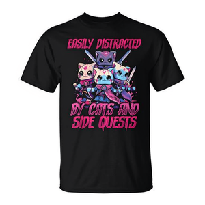 T-Shirt pour hommes, Rpg Gamer Cats Side Quest Distracted Nerdy Tabletop Fun - Product Image 2