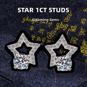 Boucles d'oreilles clous en argent sterling S925 avec moissanite VVS1 certifiée GRA 1 carat en forme d'étoile pour femme, testées au stylo testeur - Product Image 2