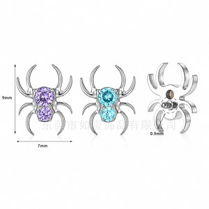 Pendientes de aleación de titanio yunnique Spider de 9 mm con circonita azul púrpura y engaste de púas, joyería de moda para perforaciones - Product Image 1