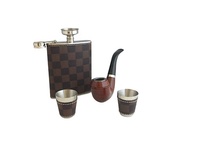 Personnalisation 8 oz personnalisé en acier inoxydable jack daniel ensemble de flasques en cuir noir