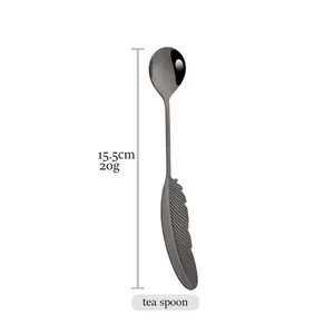 Creative 304 Stainless Steel Spoon Feather Coffee Spoon Cake Dessert Spoon Fruit Fork