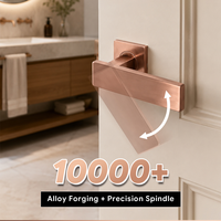 Poignée de porte intérieure minimaliste en acier inoxydable 304, base carrée, barre plate, finition or rose brossé