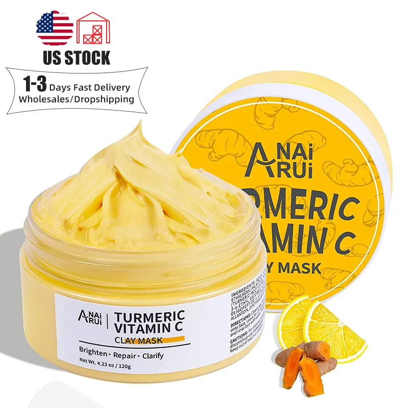 Masque Turmeric à la vitamine C, 1 pièce, masque Facial en argile, pour points noirs, Pores, rides, acné et taches foncées, vitamine C et E, en Stock