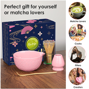Ensemble de thé matcha traditionnel japonais de qualité supérieure, 4 pièces, bol en porcelaine gravé, fouet à main en bambou, ensemble d'outils pour matcha en forme de papillon - Product Image 3