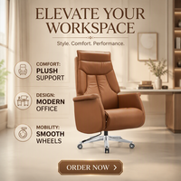 Fauteuil de bureau moderne marron à dossier haut avec coussin moelleux, appui-tête réglable, pivotant et à roulettes pour espace de travail à domicile