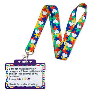 Patchfan Porte-clés et lanières de cou en sangle <span class=keywords><strong>pour</strong></span> clés et téléphones portables, avec motif puzzle de sensibilisation à l'autisme, porte-badges et colliers - Product Image 3