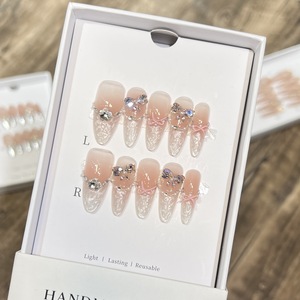 Uñas Postizas Hechas a Mano de Lujo <span class=keywords><strong>con</strong></span> Diseño de Mariposa y <span class=keywords><strong>Manicura</strong></span> <span class=keywords><strong>Francesa</strong></span> <span class=keywords><strong>con</strong></span> Circonitas y Diamantes Rosas Súper <span class=keywords><strong>Brillantes</strong></span> - Product Image 3
