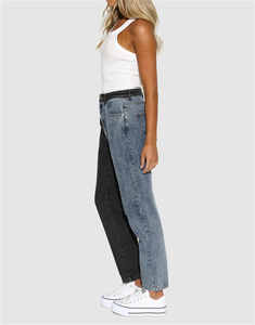 2022 personnalisé <span class=keywords><strong>jean</strong></span> deux tons Denim noir et bleu <span class=keywords><strong>taille</strong></span> <span class=keywords><strong>haute</strong></span> personnalisé lavé <span class=keywords><strong>jean</strong></span> femmes <span class=keywords><strong>Jean</strong></span> pantalon - Product Image 2