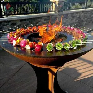 BBQ Corten Baja Lubang Api Pembakaran Kayu Bbqoutdoor BBQ Corten Api Baja Woodfire Grill