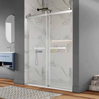 Porte de douche coulissante moderne, porte de douche en verre coulissante sans cadre, verre trempé avec revêtement facile à nettoyer pour la rénovation de la salle de bain