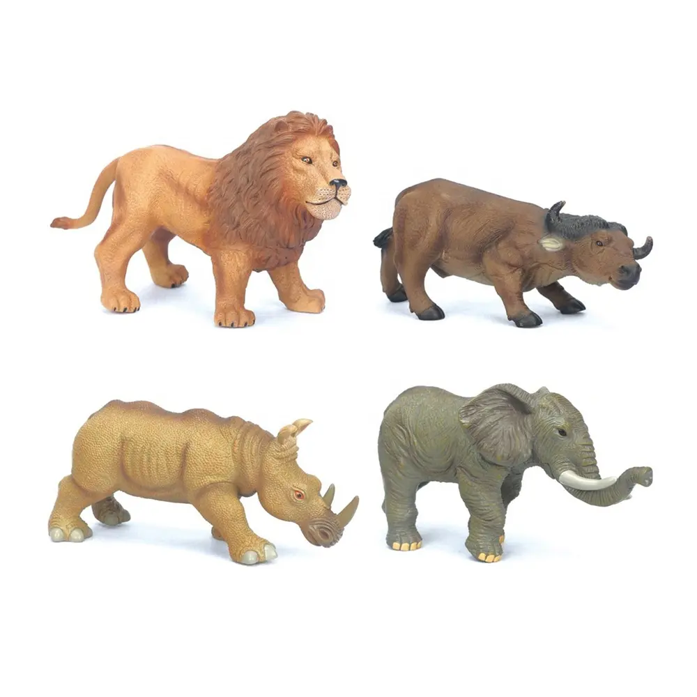 Kids soft plastic wildlife ornament collection simulation vivid model rhinoceros toy African animal lion elephant toy with sound