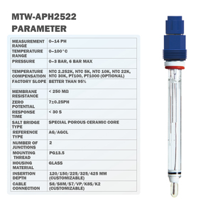 MTW-APH2522 pH-mètre industriel pour la désulfuration et la denitrification, électrode pH à double pont de sel en céramique, haute température/pression OBM - Product Image 4