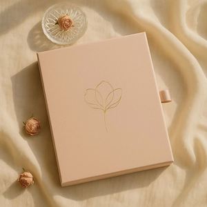 Blush Pink Floral Sewing Binding Hardcover Notebook Gift Set <b>Gold</b> Foil Line Art <b>Pen</b> PU Leather Ribbon Box Journaling Blank Pages - Product Image 5