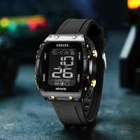 Montre numérique pour étudiants SMAEL 8108, boîtier carré, bracelet en plastique lumineux, sport, unisexe, résistante à l'eau, alarme, chronomètre