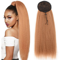 22 pouces de long Yaki droit cordon synthétique queue de cheval # 1B naturel noir résistant à la chaleur femmes américaines Extension de cheveux Stock