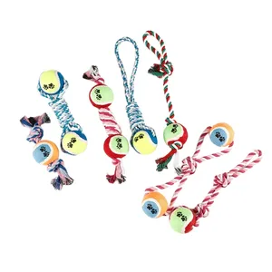 Pet Products Colorful Cotton Rope Dog Tennis Ball Series Toy