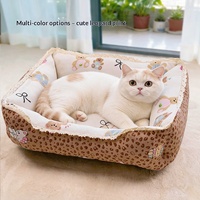Lit pour chat à motif écossais de dessin animé, style canapé en velours laiteux, lit pour animaux de compagnie chaud rembourré en coton PP, pour petits chiens et chiots, usage intérieur