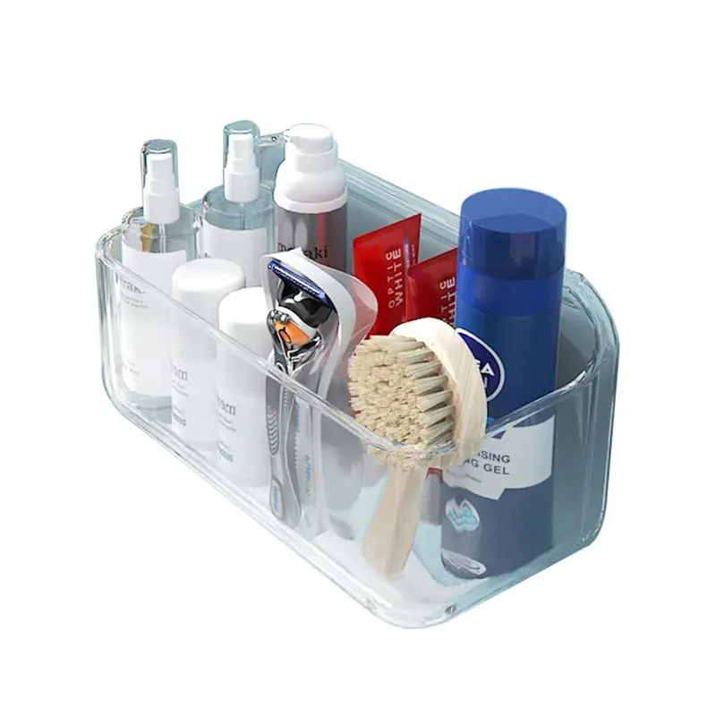 Kitchen Bathroom PET Plastic Adhesive Small Size Multi Functional Wall Mount Hanging Storage Organizer Basket