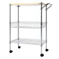Carrito de Cocina Rodante de 3 Niveles, Metálico Cromado, con Tablero de MDF