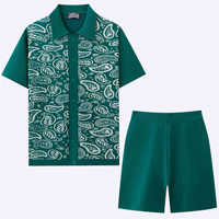Ensemble 2 pièces décontracté pour homme en viscose jacquard effet soie glacée, polo à manches courtes et short assorti, vente en gros, personnalisable OEM