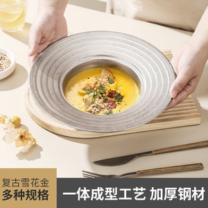 Korean Style Stainless Steel Pasta Plate Gold Round Dish For Restaurant Outdoor Use - Product Image 4