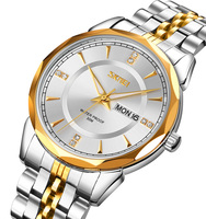 Jam Tangan Pria Skmei 9268 Tali Baja Anti Karat Mewah Model Besar Quartz Penunjuk Hari dan Tanggal