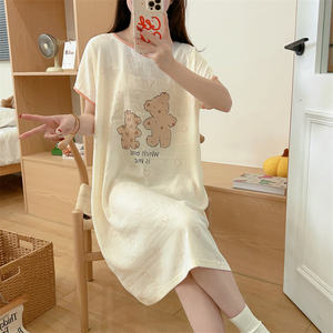 ชุดเดรสแขนสั้นพิมพ์ลายน่ารักสำหรับผู้หญิง, ชุดนอนทรงหลวมใส่ได้พอดีกับฤดูร้อนสามารถซักได้ - Product Image 5