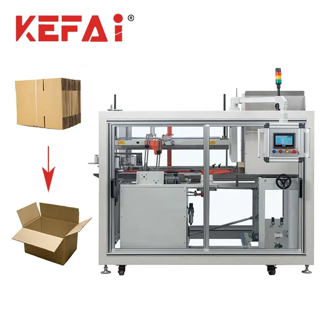 Kefai Automatische Kartonnen Doos Opening Uitpak Machine Kartonnen Doos Erector Bodem Tape Afdichting Machine