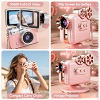 Mini appareil photo numérique de poche rétro à écran rabattable, style vintage, 1080P HD, ornements thématiques, fait main, imprimé UV, coffret cadeau