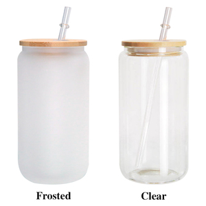 Chúng tôi kho RTS 16oz thủy tinh có thể rõ ràng Frosted thăng hoa Glass tumler Mugs với tre/Màu nắp và nhựa rơm - Product Image 2
