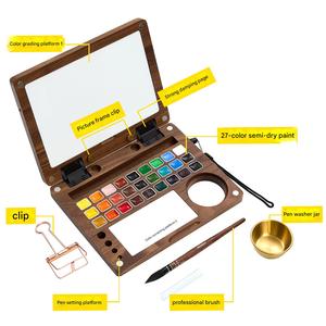 Boîte à aquarelle de voyage en <span class=keywords><strong>bois</strong></span> de noyer portable avec support trépied, boîte à peinture à angle réglable pour le dessin en plein air - Product Image 3