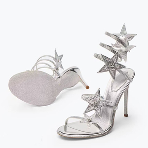 Sandalias de tacón de aguja con diamantes y estrellas, con tiras cruzadas en el tobillo, para mujer, talla grande 46, sexy, con una sola tira, para vestir - Product Image 3