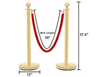 Ensemble de poteaux en corde de velours rouge de 5 pieds Hôtel Musée Centre commercial Barrière de contrôle des foules en métal durable