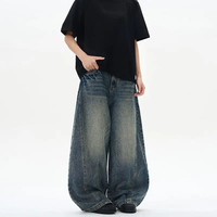 Jeans vintage de haute qualité en gros, jeans droits à jambes larges pour hommes, taille plus, unisexe, coupe ample, streetwear hip-hop, jeans baggy pour hommes