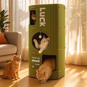Katzenhaus für Wohnungskatzen - Großes Katzenbett-Höhle mit Flauschigem Ball und Kratzmatte Faltbare Katzenhäuser & Katzenkondos - Product Image 3