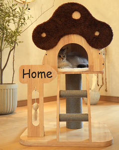 Kraft Paper Rope Sisal Post Faux Rabbit Fur Nest Coral Fleece Platform Rubber Wood Pet Scratcher Mushroom Design <b>Tree</b> Tower - Product Image 2