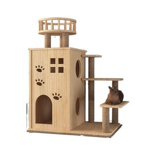 Arbre à chat en bois massif de nouveau Style intégré avec villa pour animaux de compagnie et lit maison pour animaux de compagnie - Product Image 5