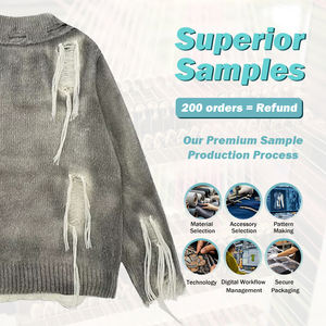 Personnalisé ODM & OEM Vintage Chic Déchiré Pull en Tricot Hommes Décontracté Classique Streetwear Pull pour POLO Cou Vieux Frange Trou pour - Product Image 3