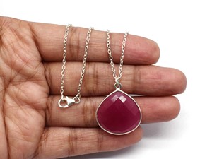 Natural <b>Ruby</b> Corundum 20mm Heart Shape Briolette Gemstone 925 Sterling Silver Rhodium Plated Minimalist Wedding Chain <b>Necklace</b> - Product Image 2