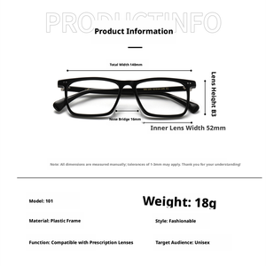 NN-101 Full Rim Rectangle Eyeglasses Anti-Uv Lightweight Unisex Adult Vision Correction Frames - Product Image 2