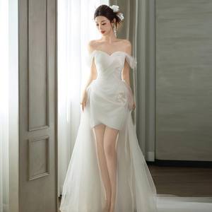 Guaina a trapezio alla moda <span class=keywords><strong>classica</strong></span> per <span class=keywords><strong>sposa</strong></span>, squisita e moderna, in Tulle, lunghi fino al pavimento, abiti da ballo corti - Product Image 4