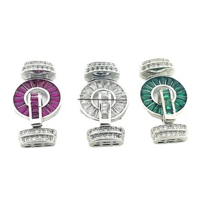 Cierre de pulsera con microincrustaciones de piedras, chapado en cobre de 18k, accesorios de joyería DIY para hacer pulseras, forma de cadena, dorado, plateado, verde - Product Image 5
