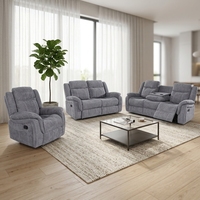 Set Sofa Recliner Manual Berbahan Kain 3+2+1, Sofa Recliner Fungsional dengan Meja Lipat, Set Furnitur Ruang Tamu Modern