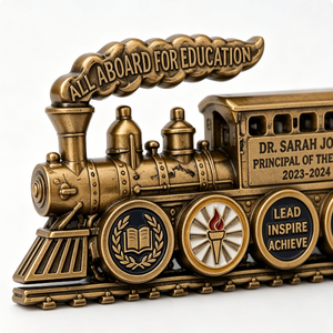 Gold Plated Brass Train Trophy Principal Of The Year Award 2023-2024 Embossed Education Theme Business Gift - Product Image 6