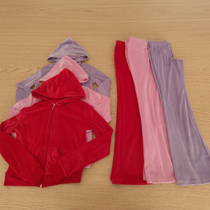 Ensemble de sweat-shirt à capuche en velours rose pour femmes, haut à fermeture éclair à manches longues, pantalon droit, tenue décontractée en 2 pièces, coupe ample pour toutes les saisons - Product Image 6