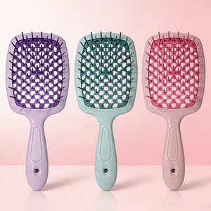 Grande quantité en stock de brosses coiffantes à grille creuse en plastique, démêlantes et volumisantes, pour salons de coiffure, avec coffret cadeau personnalisé, articles en gros - Product Image 5