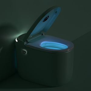 Toilette intelligente de haute qualité avec siège chauffant, désodorisant, couleur verte, forme ovale et télécommande, système de drainage en P - Product Image 4